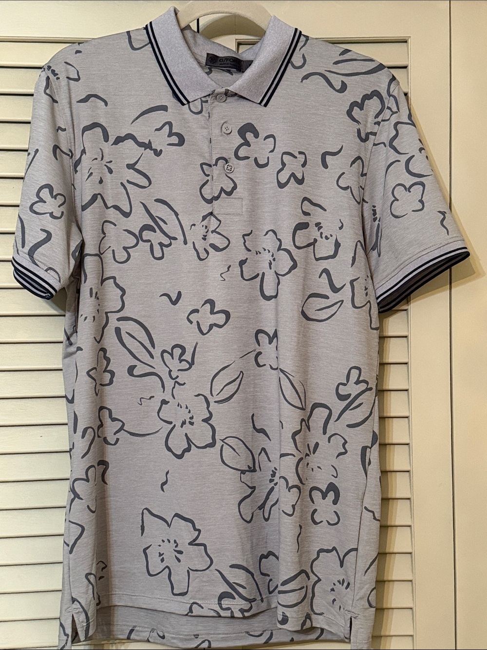 G/FORE Light Gray Polo with Dark Gray Floral Pattern
